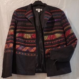 Coldwater Creek Multicolor Beaded Striped Women's Denim Blazer 12